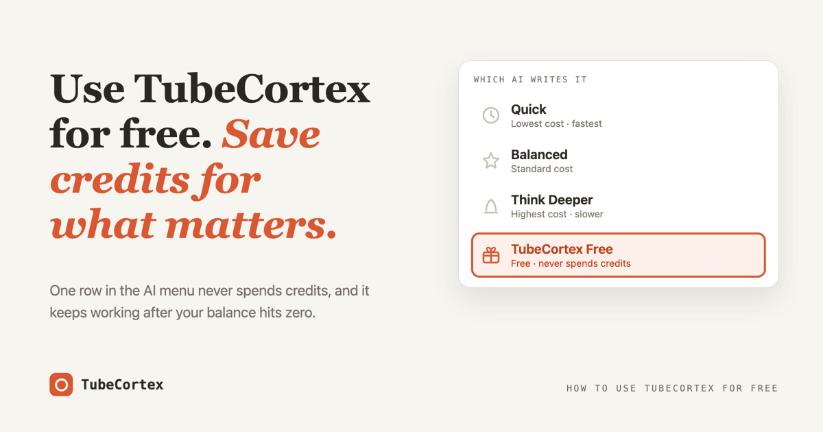 How to Use TubeCortex for Free (Save Credits for What Matters)